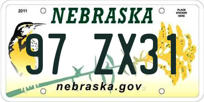 NE license plate 97ZX31