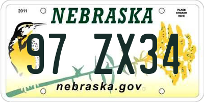 NE license plate 97ZX34