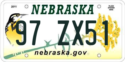 NE license plate 97ZX51