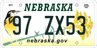 NE license plate 97ZX53