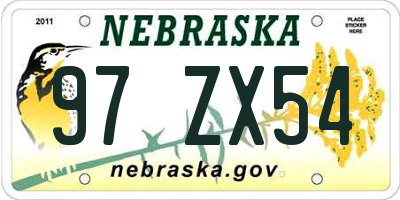 NE license plate 97ZX54
