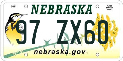 NE license plate 97ZX60