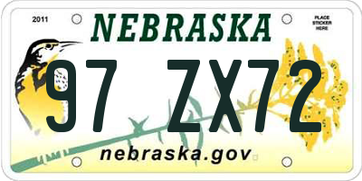 NE license plate 97ZX72