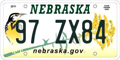 NE license plate 97ZX84