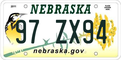 NE license plate 97ZX94
