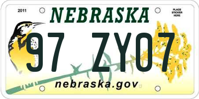 NE license plate 97ZY07