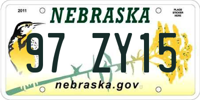 NE license plate 97ZY15