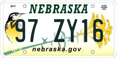 NE license plate 97ZY16