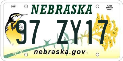NE license plate 97ZY17