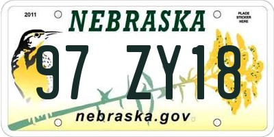 NE license plate 97ZY18