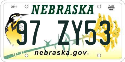NE license plate 97ZY53