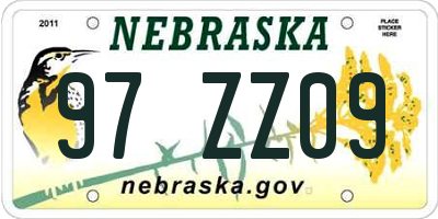 NE license plate 97ZZ09