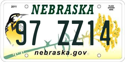 NE license plate 97ZZ14