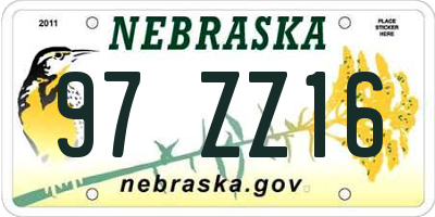 NE license plate 97ZZ16