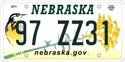 NE license plate 97ZZ31