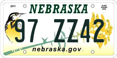 NE license plate 97ZZ42