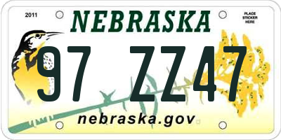 NE license plate 97ZZ47