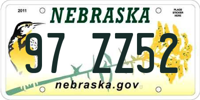 NE license plate 97ZZ52