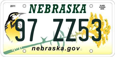 NE license plate 97ZZ53