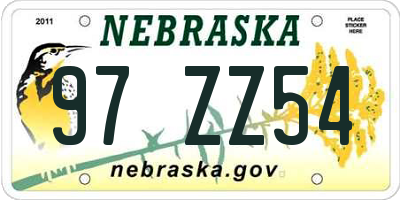 NE license plate 97ZZ54
