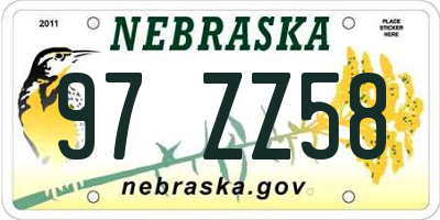 NE license plate 97ZZ58