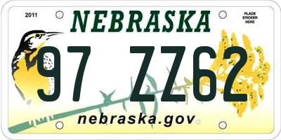 NE license plate 97ZZ62