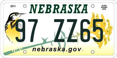 NE license plate 97ZZ65