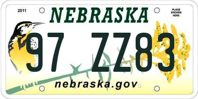 NE license plate 97ZZ83