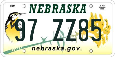 NE license plate 97ZZ85