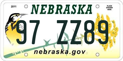 NE license plate 97ZZ89