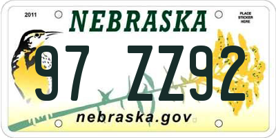 NE license plate 97ZZ92