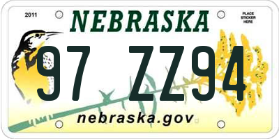 NE license plate 97ZZ94