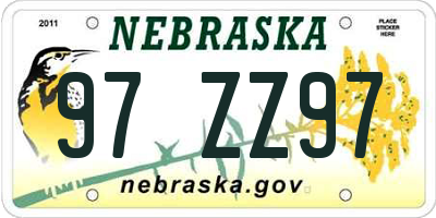 NE license plate 97ZZ97