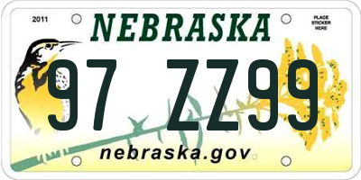 NE license plate 97ZZ99