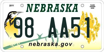 NE license plate 98AA51