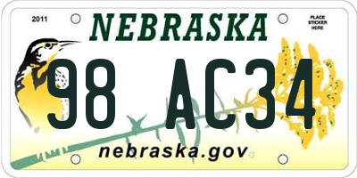 NE license plate 98AC34