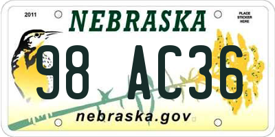 NE license plate 98AC36