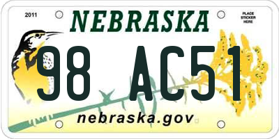 NE license plate 98AC51