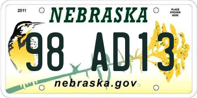 NE license plate 98AD13