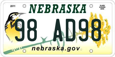 NE license plate 98AD98