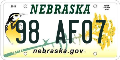 NE license plate 98AF07