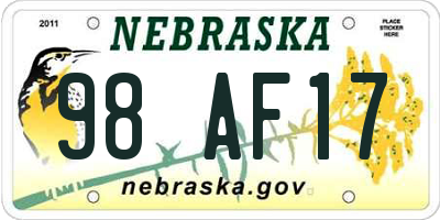 NE license plate 98AF17