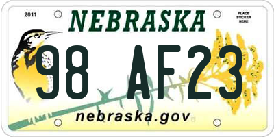 NE license plate 98AF23