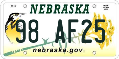 NE license plate 98AF25