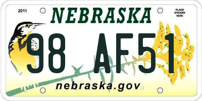 NE license plate 98AF51