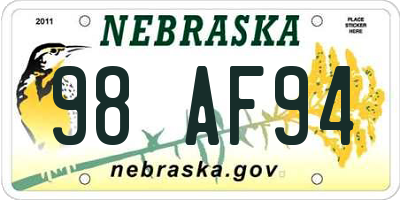 NE license plate 98AF94
