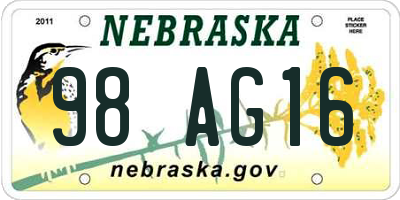 NE license plate 98AG16