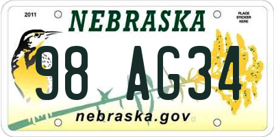 NE license plate 98AG34