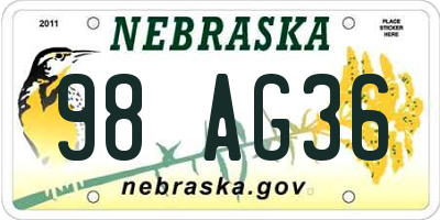NE license plate 98AG36