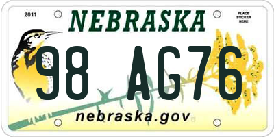 NE license plate 98AG76